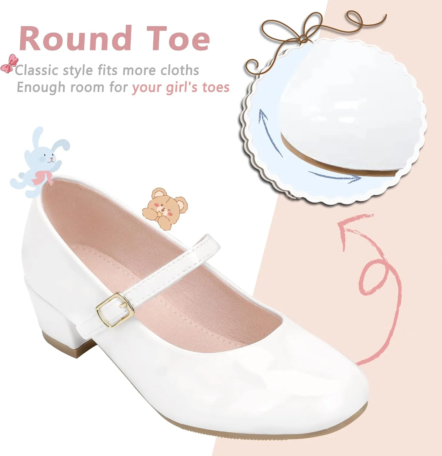 MIXIN Girls Mary Jane Dress Shoes - Princess Ballerina Flats Low Heels for School Party Wedding, Back to School Shoes for Girls (Little Kid/Big Kids)