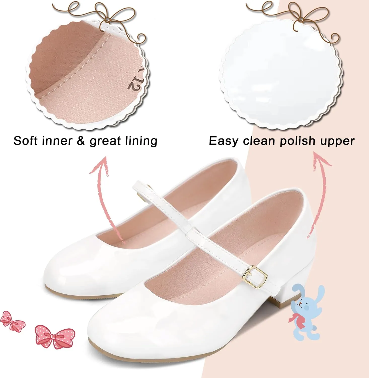 MIXIN Girls Mary Jane Dress Shoes - Princess Ballerina Flats Low Heels for School Party Wedding, Back to School Shoes for Girls (Little Kid/Big Kids)