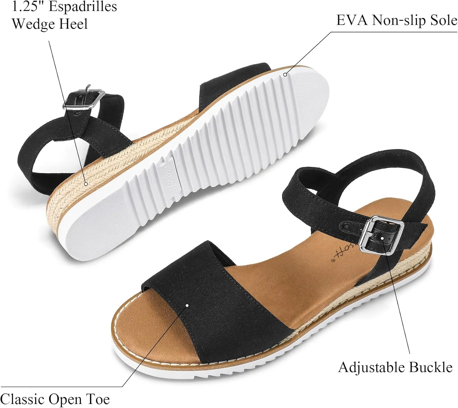 mysoft Women's Espadrilles Wedge Sandals Open Toe Ankle Strap Comfortable Casual Summer Walking Shoes