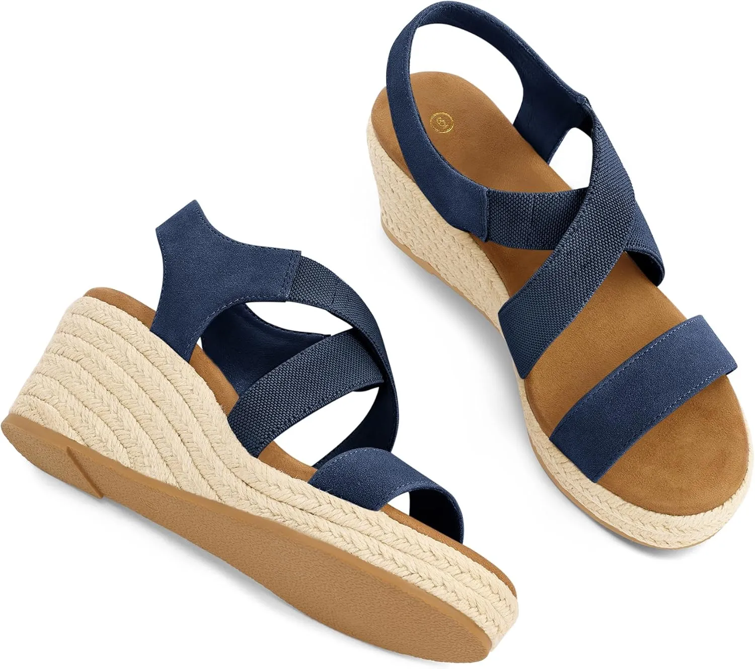 mysoft Women's Platform Espadrille Wedge Sandals Open Toe Elastic Ankle Strap Crisscross Slip on Summer Shoes