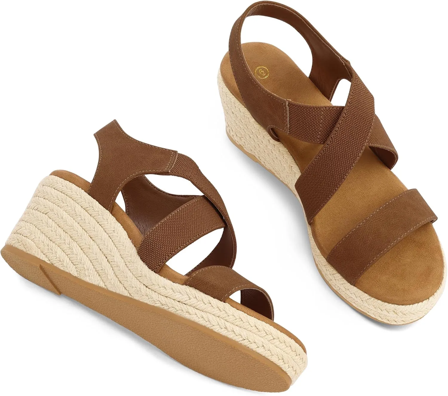 mysoft Women's Platform Espadrille Wedge Sandals Open Toe Elastic Ankle Strap Crisscross Slip on Summer Shoes