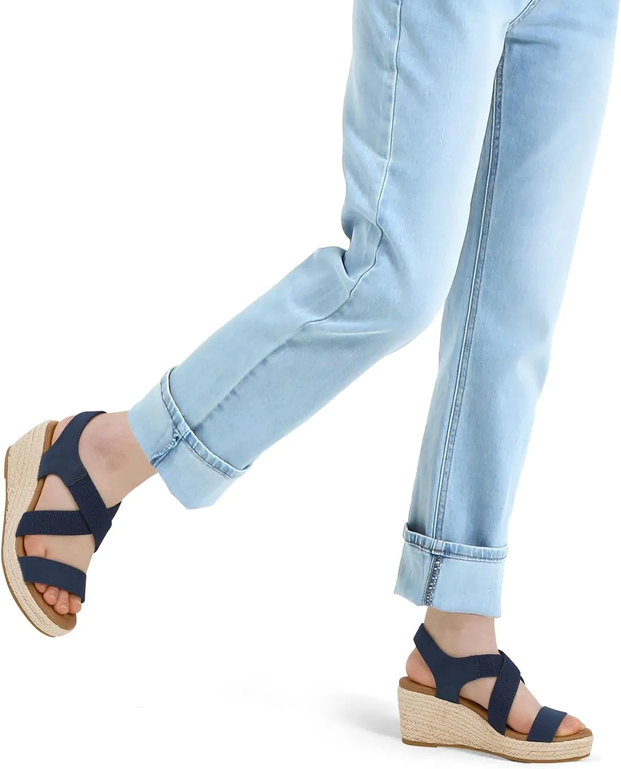 mysoft Women's Platform Espadrille Wedge Sandals Open Toe Elastic Ankle Strap Crisscross Slip on Summer Shoes