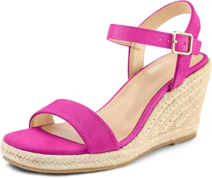 mysoft Women's Platform Espadrille Wedge Sandals Square Open Toe Ankle Strap Buckle Casual Summer Dressy Sandals