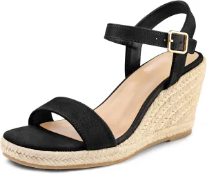 mysoft Women's Platform Espadrille Wedge Sandals Square Open Toe Ankle Strap Buckle Casual Summer Dressy Sandals