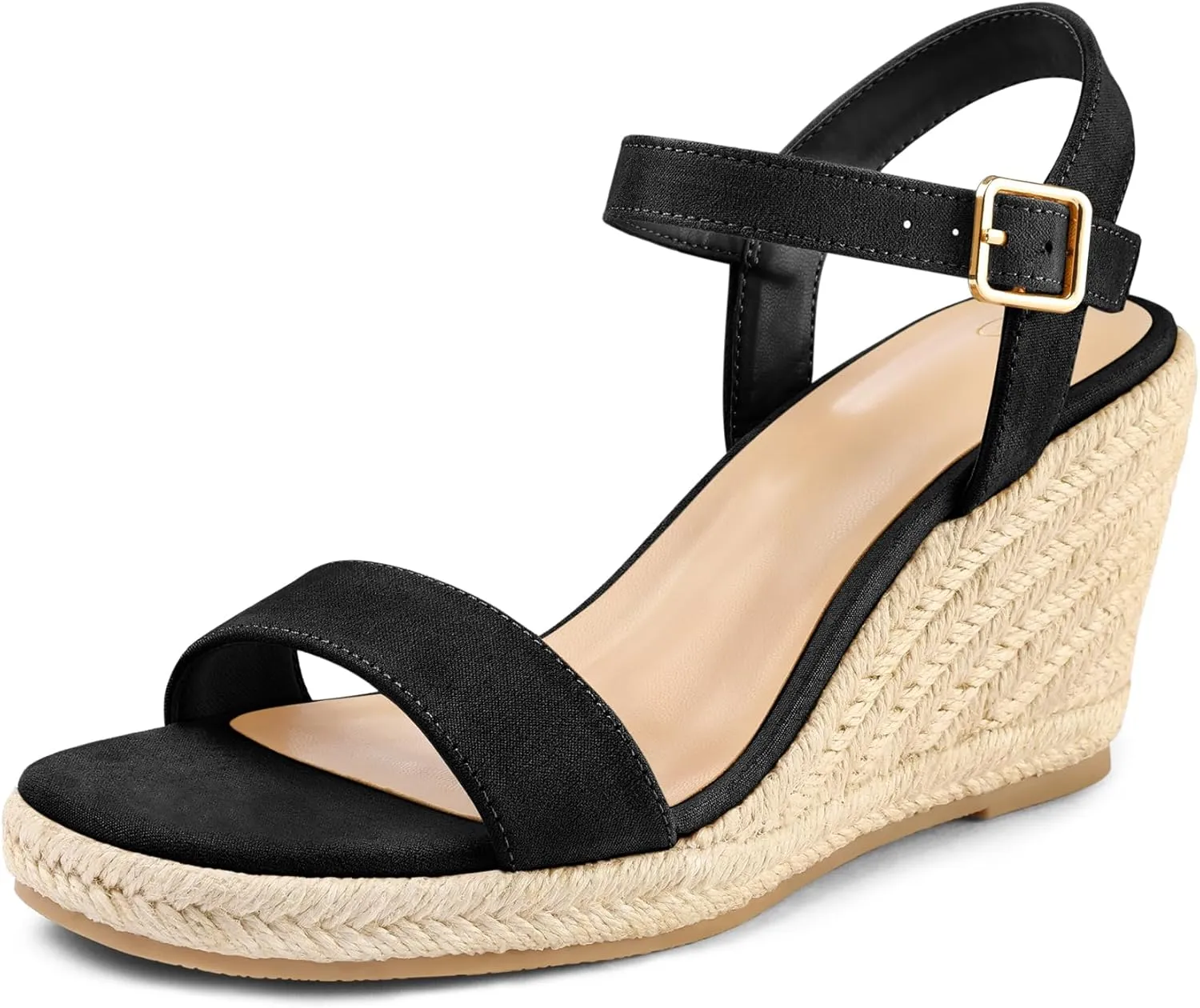 mysoft Women's Platform Espadrille Wedge Sandals Square Open Toe Ankle Strap Buckle Casual Summer Dressy Sandals