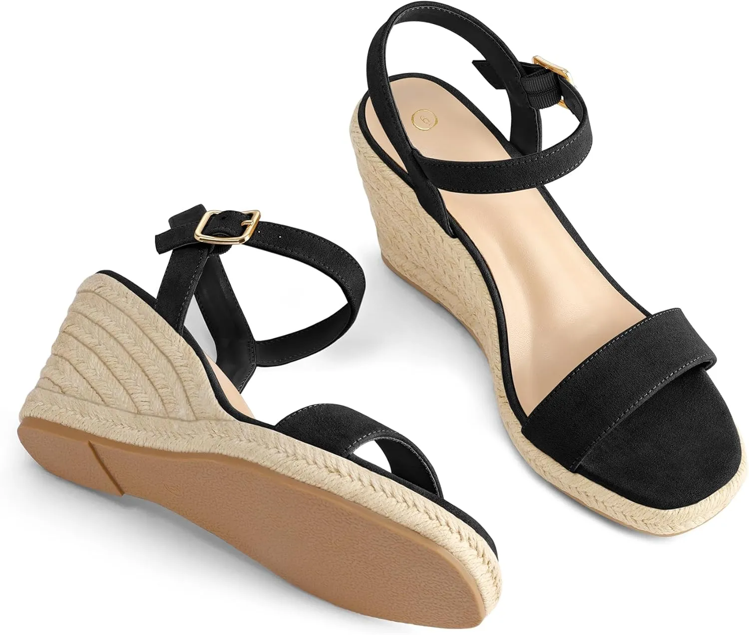 mysoft Women's Platform Espadrille Wedge Sandals Square Open Toe Ankle Strap Buckle Casual Summer Dressy Sandals