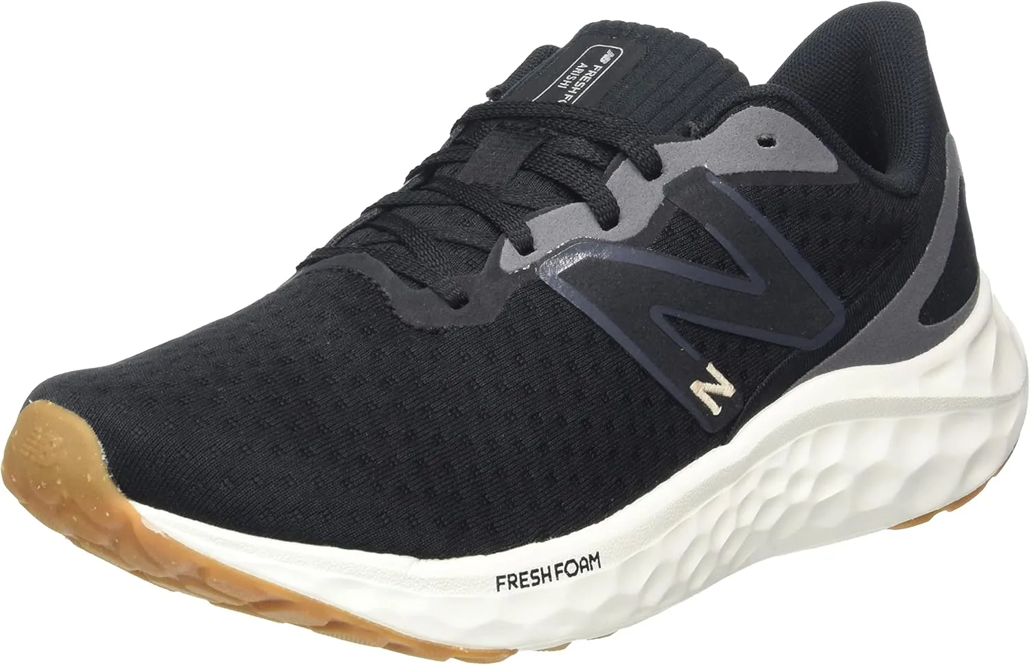 New Balance Women's Fresh Foam Arishi V4 Running Shoe, Black/Light Gold Metallic/Gum 2, 6.5