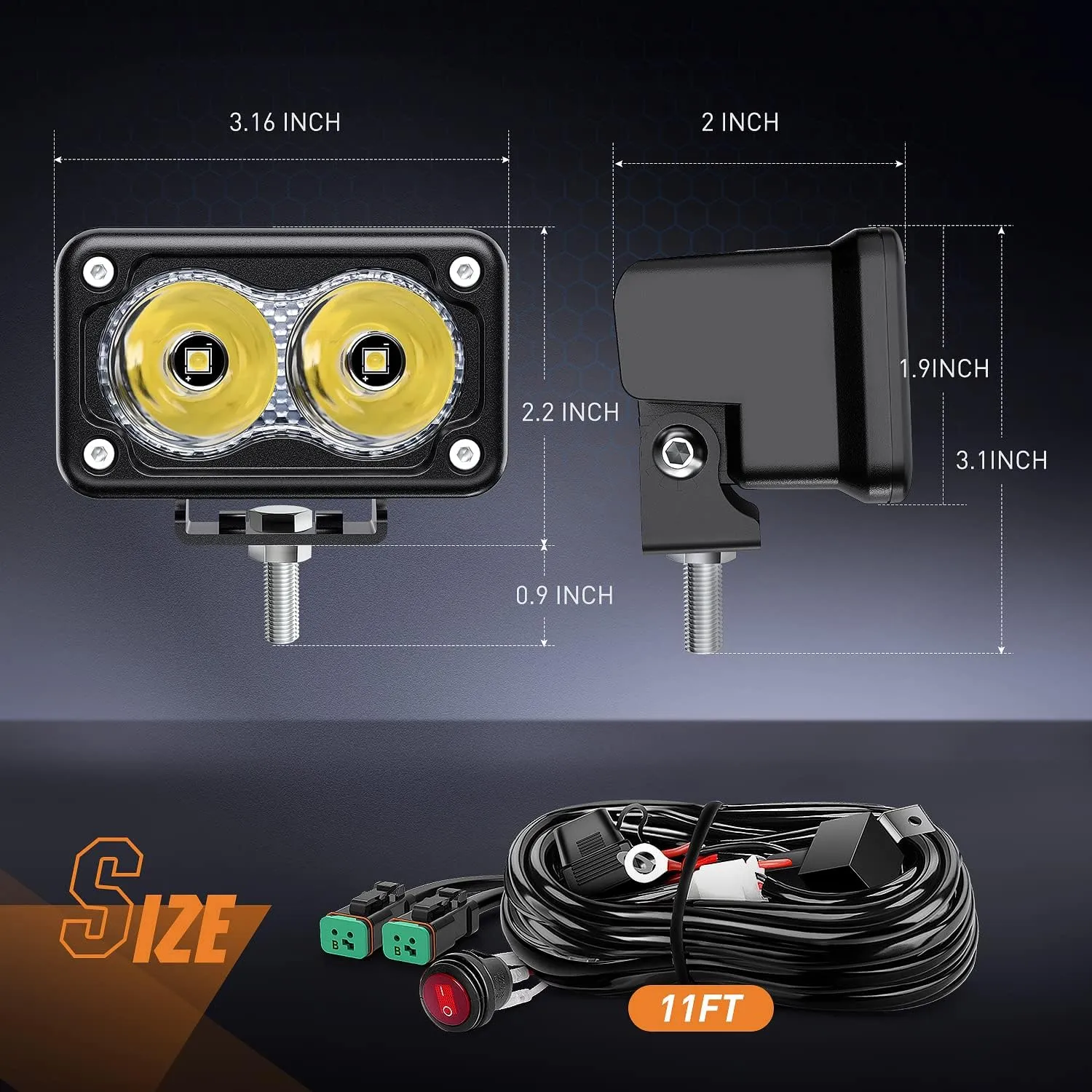Nilight 2 PCS 3 Inch Motorcycle LED Pods 1300LM Built-in EMC Driving Lights Super Spotlight Offroad Fog Light w/ 16AWG DT Wiring Kit for Motorbike SUV ATV Truck Boat Tractor Forklift