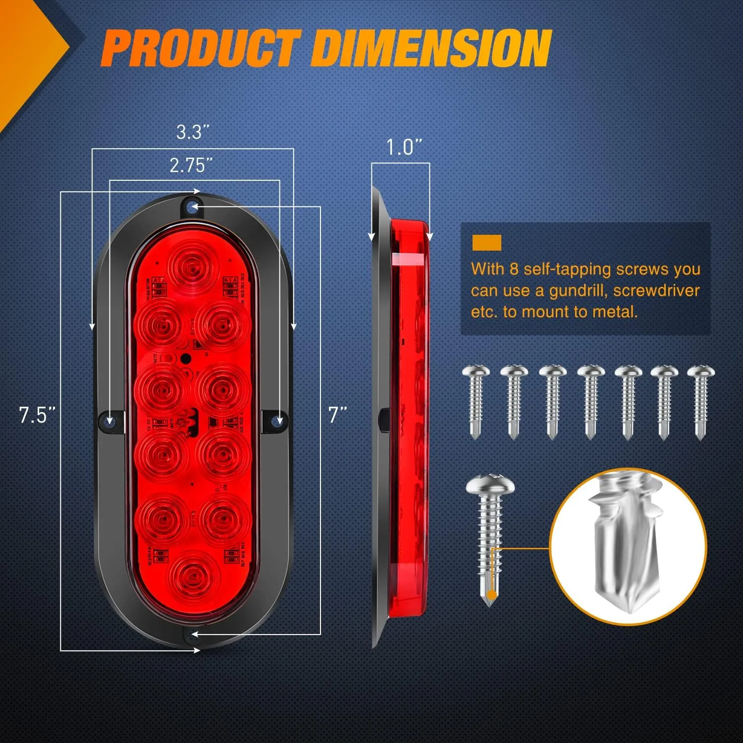 Nilight 6 Inch Oval Red White Amber LED Trailer Tail Light 6PCS Waterproof Stop Brake Turn Signals Reverse Back Up Surface Mount Trailers Lights for Truck RV Boat Bus Lorry Van Caravan