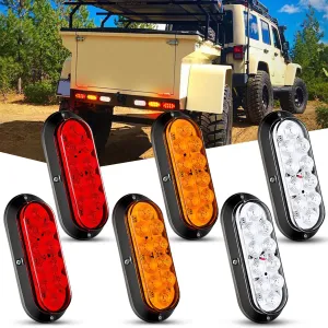 Nilight 6 Inch Oval Red White Amber LED Trailer Tail Light 6PCS Waterproof Stop Brake Turn Signals Reverse Back Up Surface Mount Trailers Lights for Truck RV Boat Bus Lorry Van Caravan