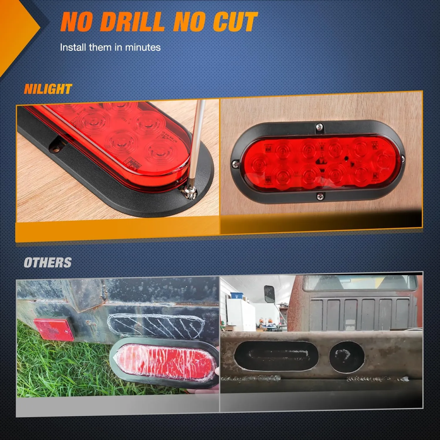 Nilight 6 Inch Oval Red White Amber LED Trailer Tail Light 6PCS Waterproof Stop Brake Turn Signals Reverse Back Up Surface Mount Trailers Lights for Truck RV Boat Bus Lorry Van Caravan