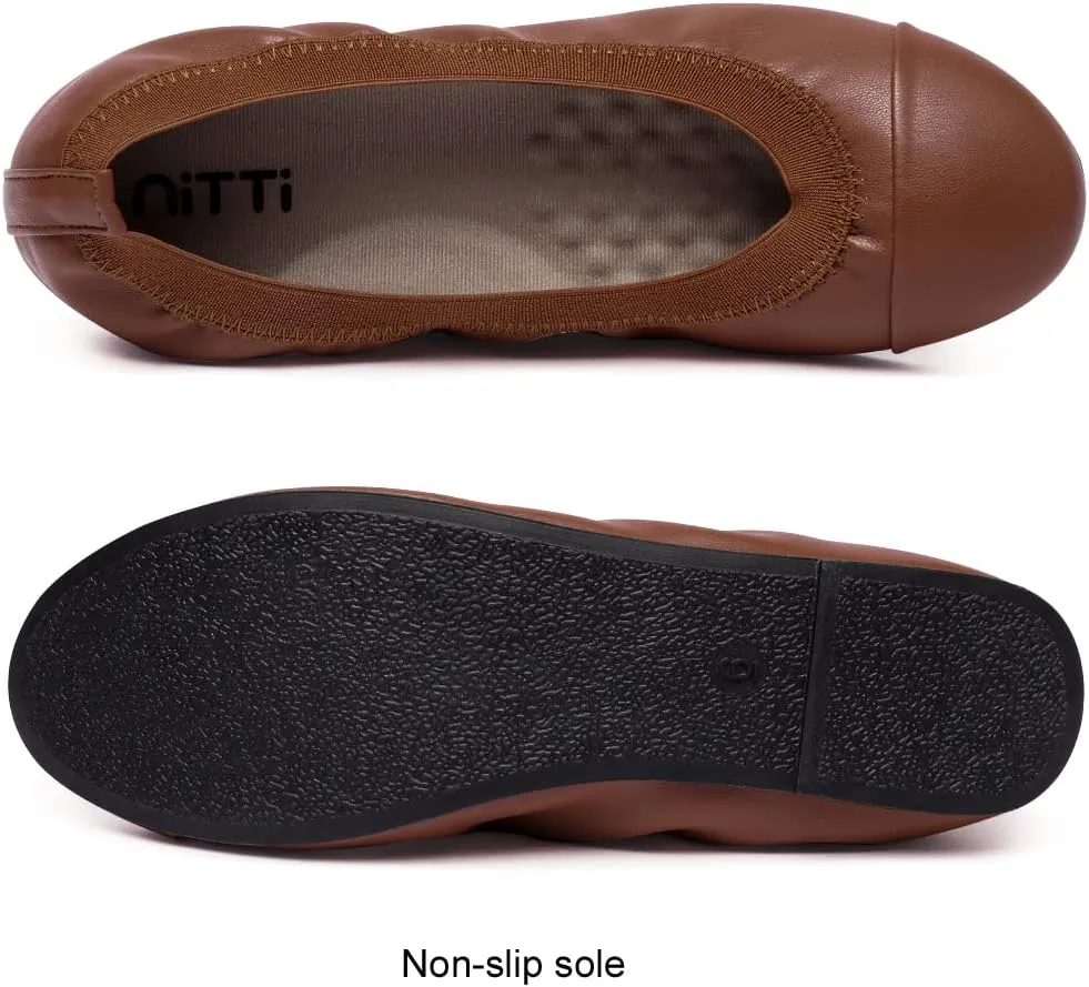 NITTI Women's Ballet Flats Classic Round Toe Flats Shoes Casual Comfort Slip On Soft Walking Shoes