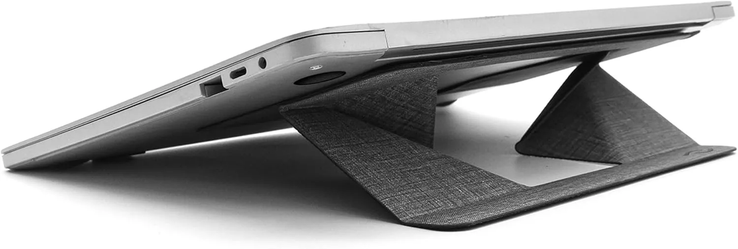 NomadLabs Hinge Foldable Laptop Stand - Lightweight Portable Laptop Stand for Travel - Easy Setup, Ultra-Thin Design - Flat, 15° & 20° Angle - Vegan Leather with Fiberglass - 8.75x5.25x0.1 (Grey)