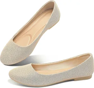 Obtaom Round Toe Women Flat Shoes Slip on Girls Dress Black Ballet Flats