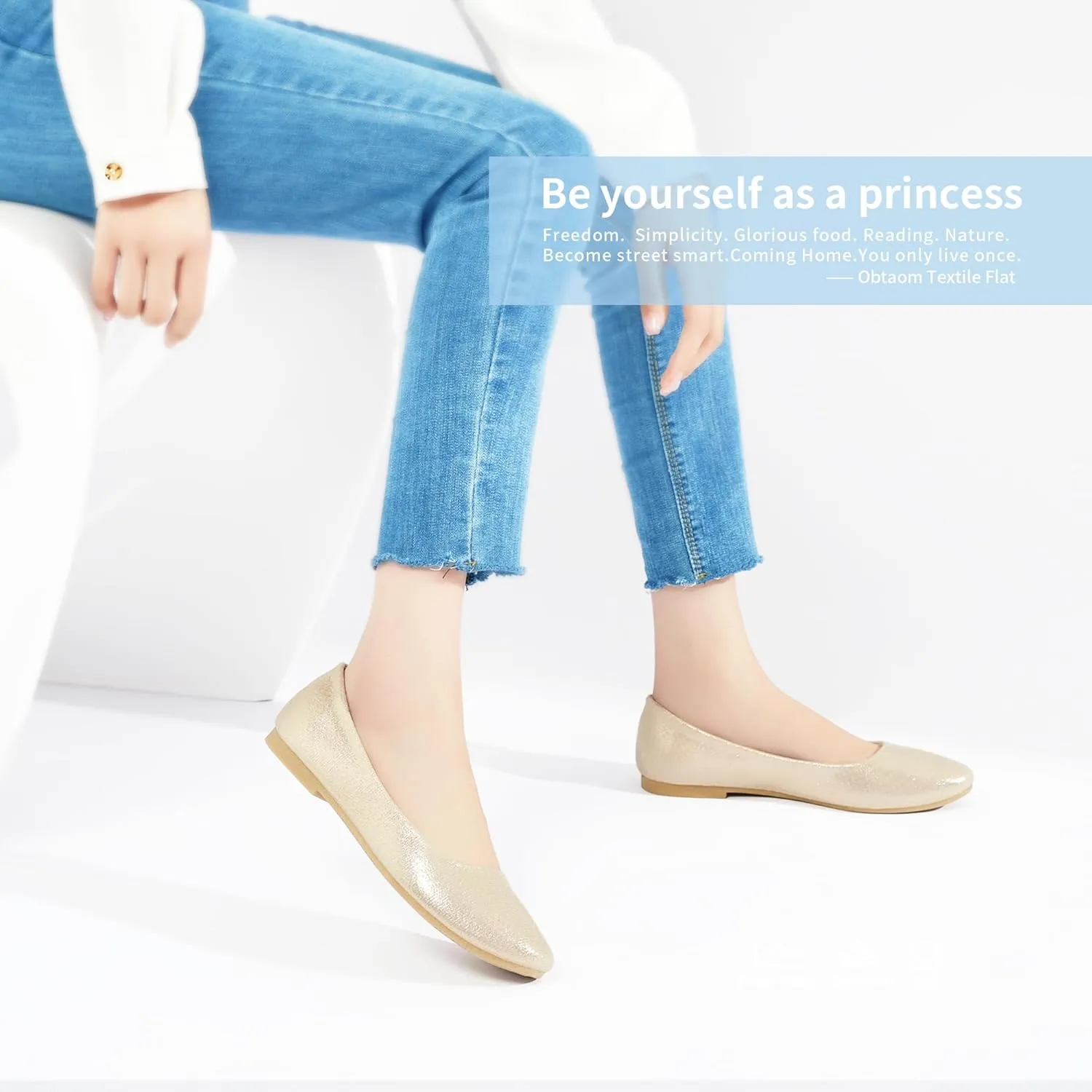 Obtaom Round Toe Women Flat Shoes Slip on Girls Dress Black Ballet Flats