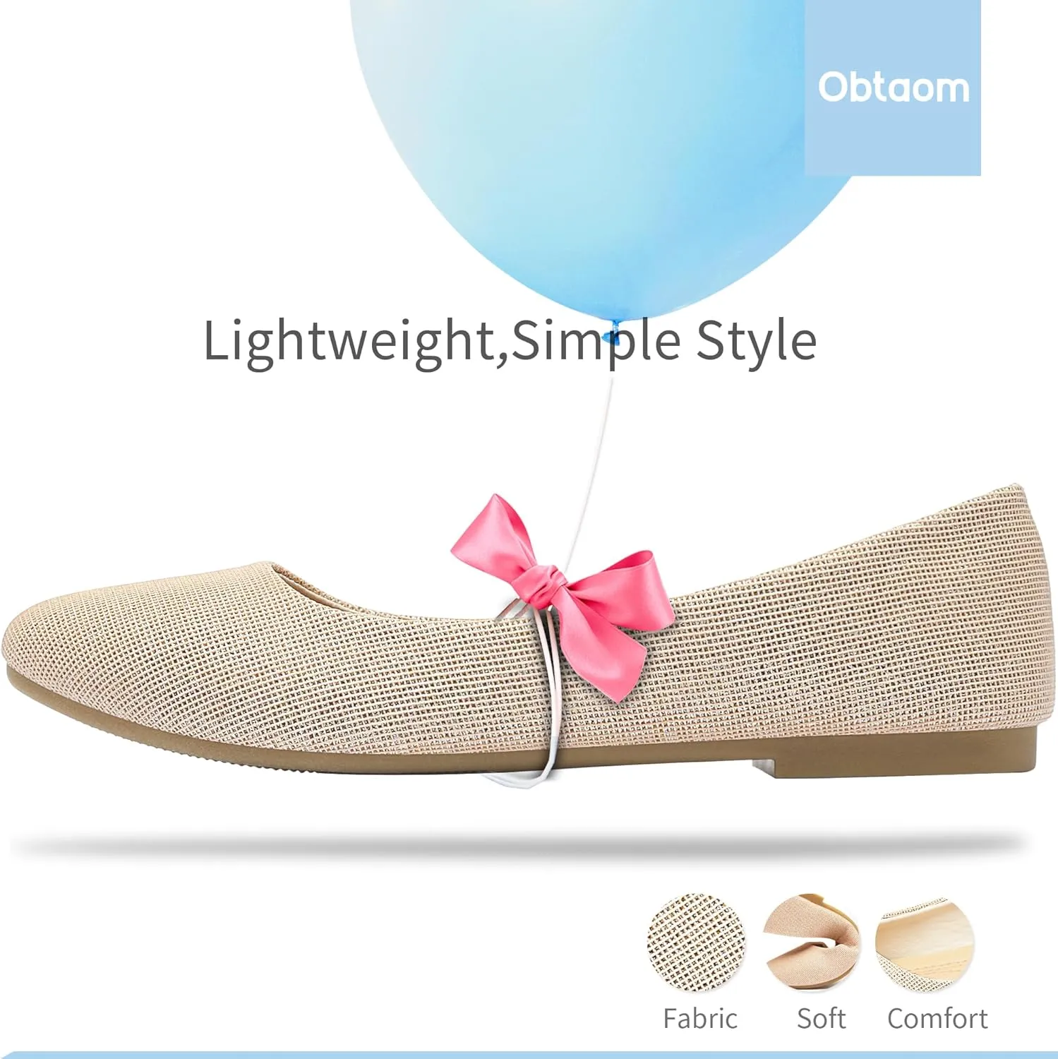 Obtaom Round Toe Women Flat Shoes Slip on Girls Dress Black Ballet Flats