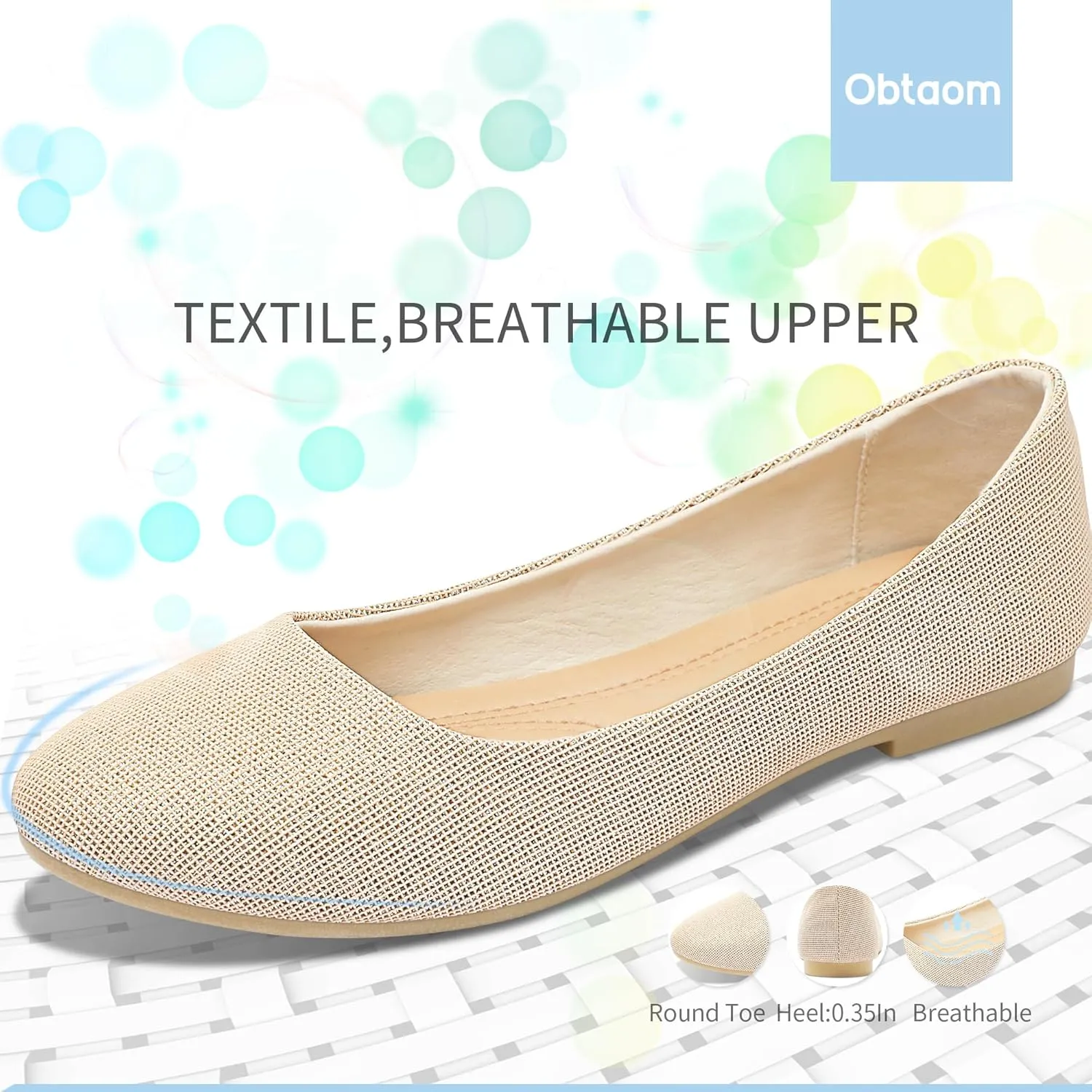 Obtaom Round Toe Women Flat Shoes Slip on Girls Dress Black Ballet Flats