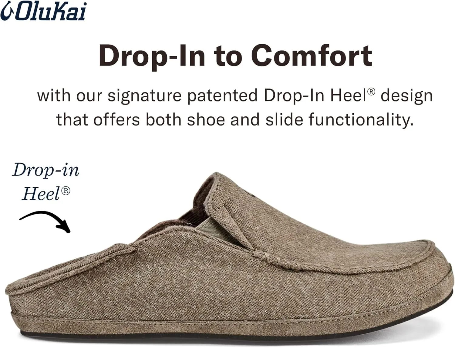 OLUKAI Moloa Hulu Men's Wool-Blend Slippers, Soft & Heathered Knit Slip On Shoes, Suede Leather Foxing, Drop-In Heel Design