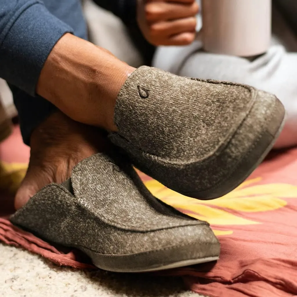 OLUKAI Moloa Hulu Men's Wool-Blend Slippers, Soft & Heathered Knit Slip On Shoes, Suede Leather Foxing, Drop-In Heel Design