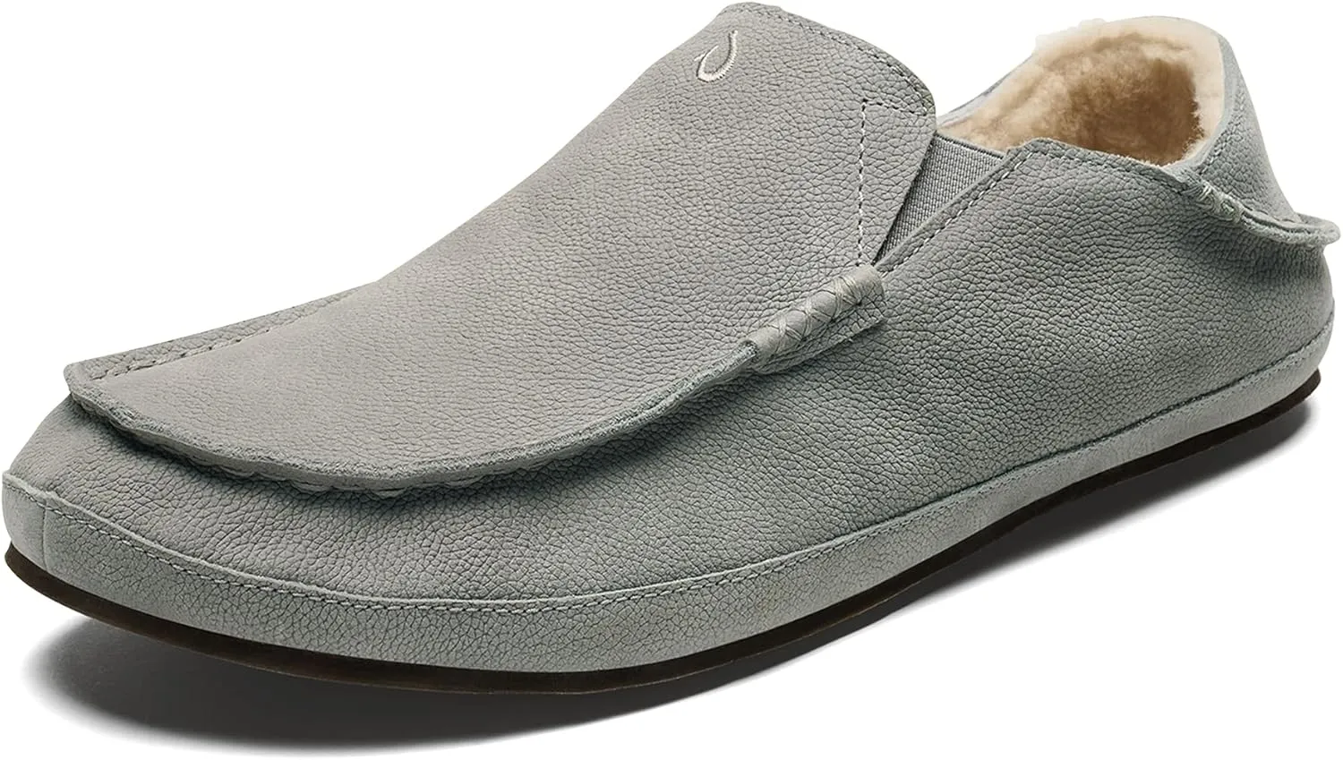 OLUKAI Moloa Slipper Men's Premium Leather Slip On Shoes, Soft Genuine Shearling Lining & Gel Insert, Drop-In Heel & All-Day Comfort