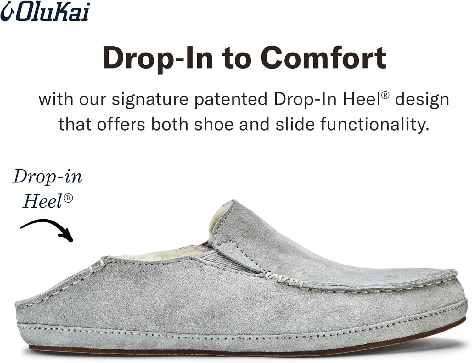 OLUKAI Nohea Slipper, Women's Slip-On Shoes, Genuine Shearling & Premium Nubuck Leather, Drop-In Heel Design, Cozy & Ultra-Soft Comfort Fit