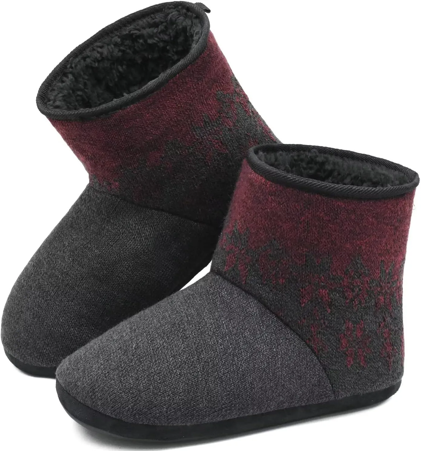 ONCAI Men’s-Slipper-Boots-Winter-Fleece-House-Slippers Knitted Indoor Flat Warm Wool Booties Pull On Memory Foam Outdoor Non-Slip Ankle Bedroom Boot Slippers with Soft Rubber Sole