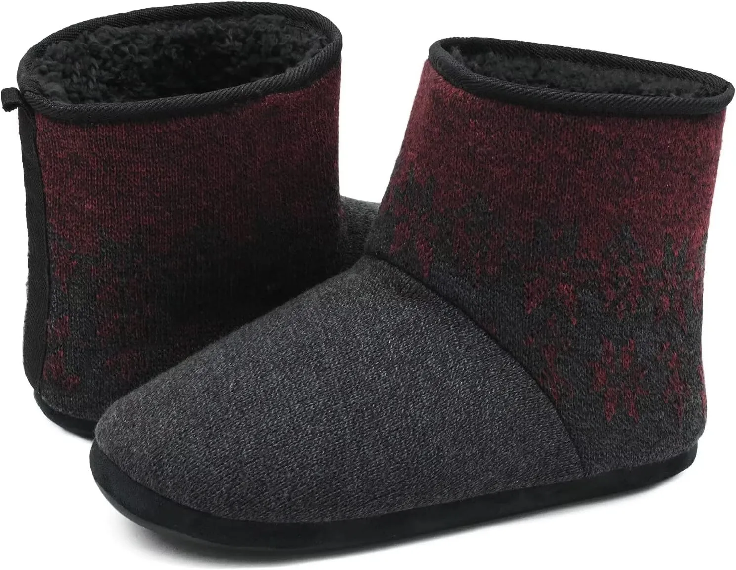 ONCAI Men’s-Slipper-Boots-Winter-Fleece-House-Slippers Knitted Indoor Flat Warm Wool Booties Pull On Memory Foam Outdoor Non-Slip Ankle Bedroom Boot Slippers with Soft Rubber Sole