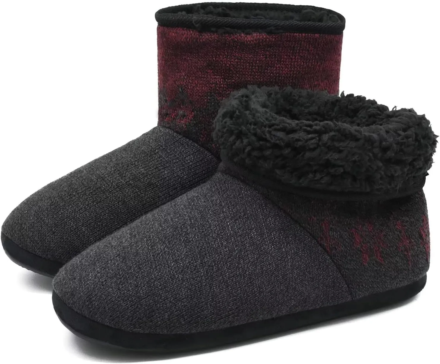 ONCAI Men’s-Slipper-Boots-Winter-Fleece-House-Slippers Knitted Indoor Flat Warm Wool Booties Pull On Memory Foam Outdoor Non-Slip Ankle Bedroom Boot Slippers with Soft Rubber Sole