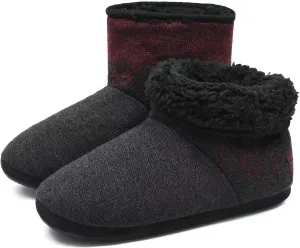 ONCAI Men’s-Slipper-Boots-Winter-Fleece-House-Slippers Knitted Indoor Flat Warm Wool Booties Pull On Memory Foam Outdoor Non-Slip Ankle Bedroom Boot Slippers with Soft Rubber Sole