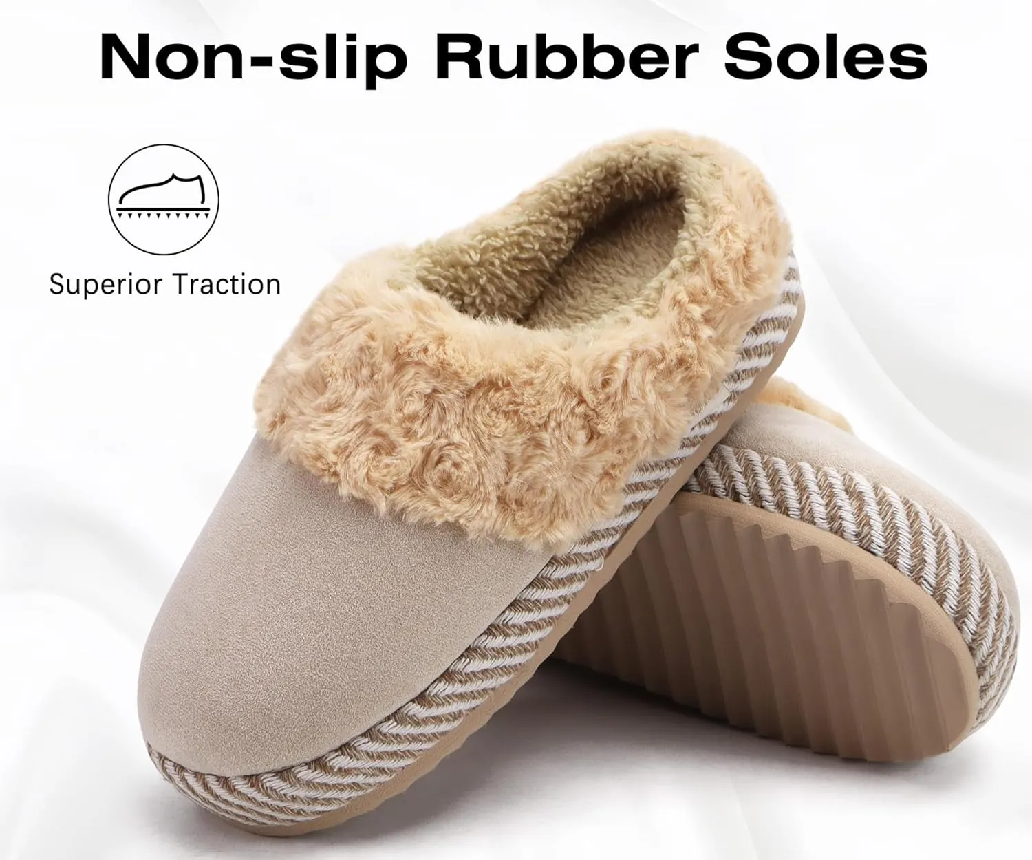 ONCAI Women's Slippers with Cushion Yoga Mat Faux Fur Fuzzy Suede Warm Winter Woman House Slippers Indoor/Outdoor Cozy Rubber Sole US Size 5-11