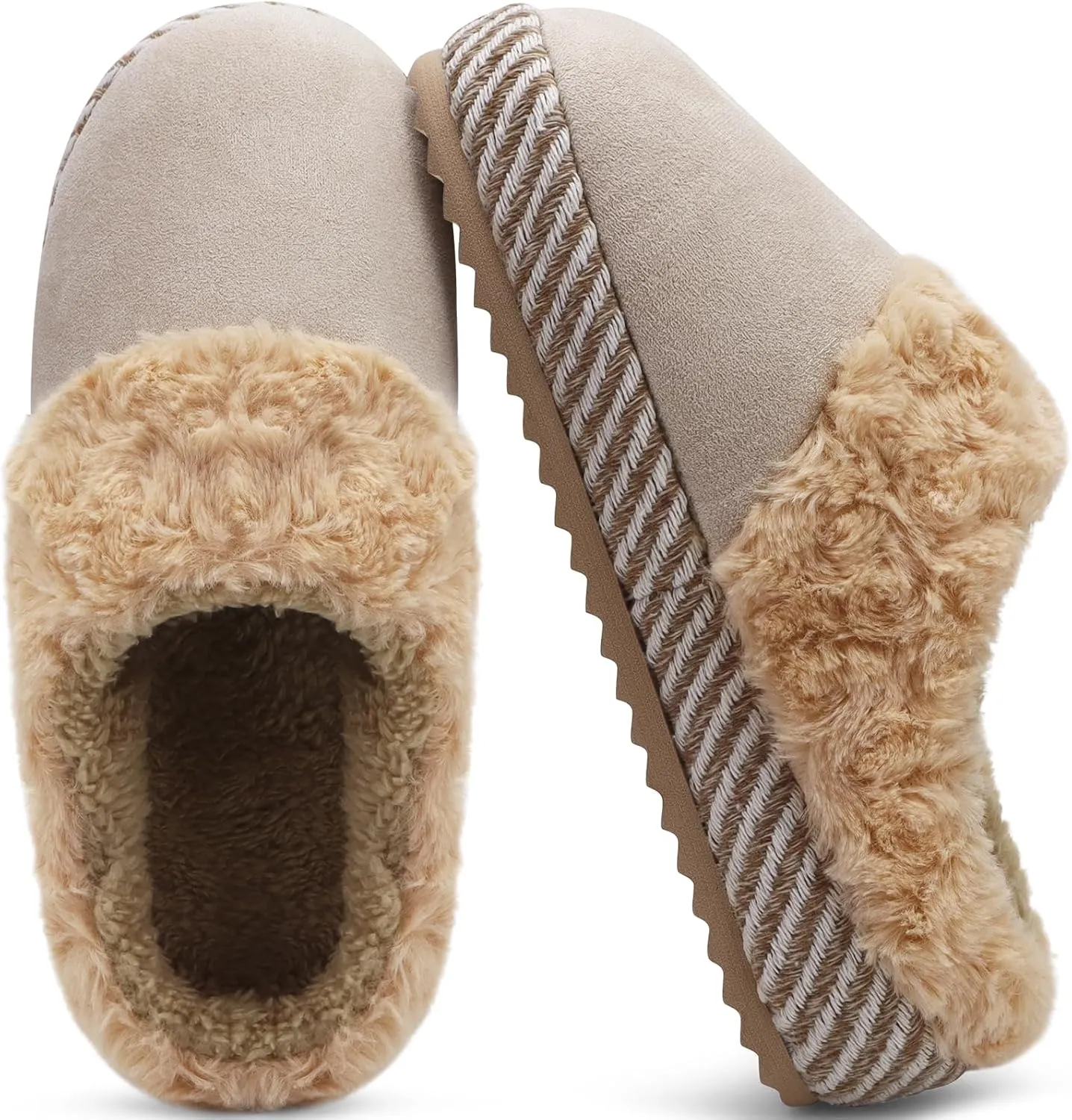 ONCAI Women's Slippers with Cushion Yoga Mat Faux Fur Fuzzy Suede Warm Winter Woman House Slippers Indoor/Outdoor Cozy Rubber Sole US Size 5-11