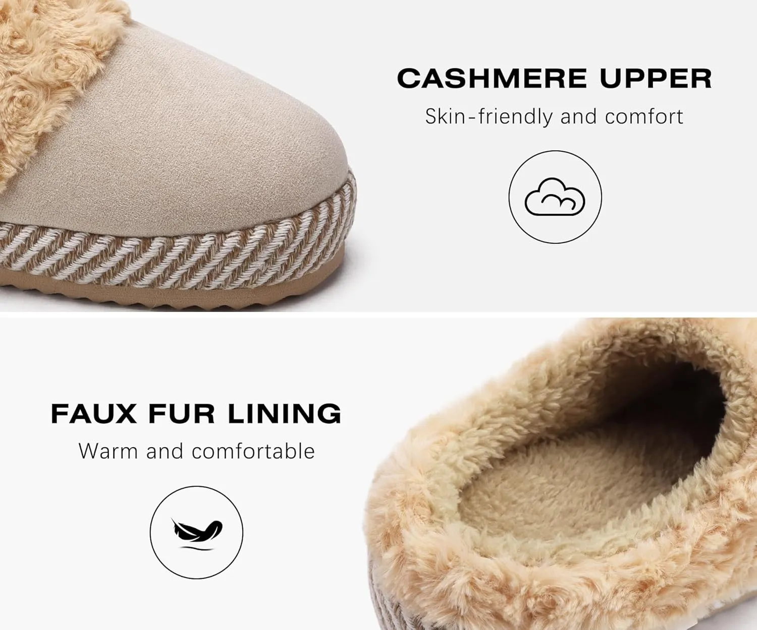 ONCAI Women's Slippers with Cushion Yoga Mat Faux Fur Fuzzy Suede Warm Winter Woman House Slippers Indoor/Outdoor Cozy Rubber Sole US Size 5-11