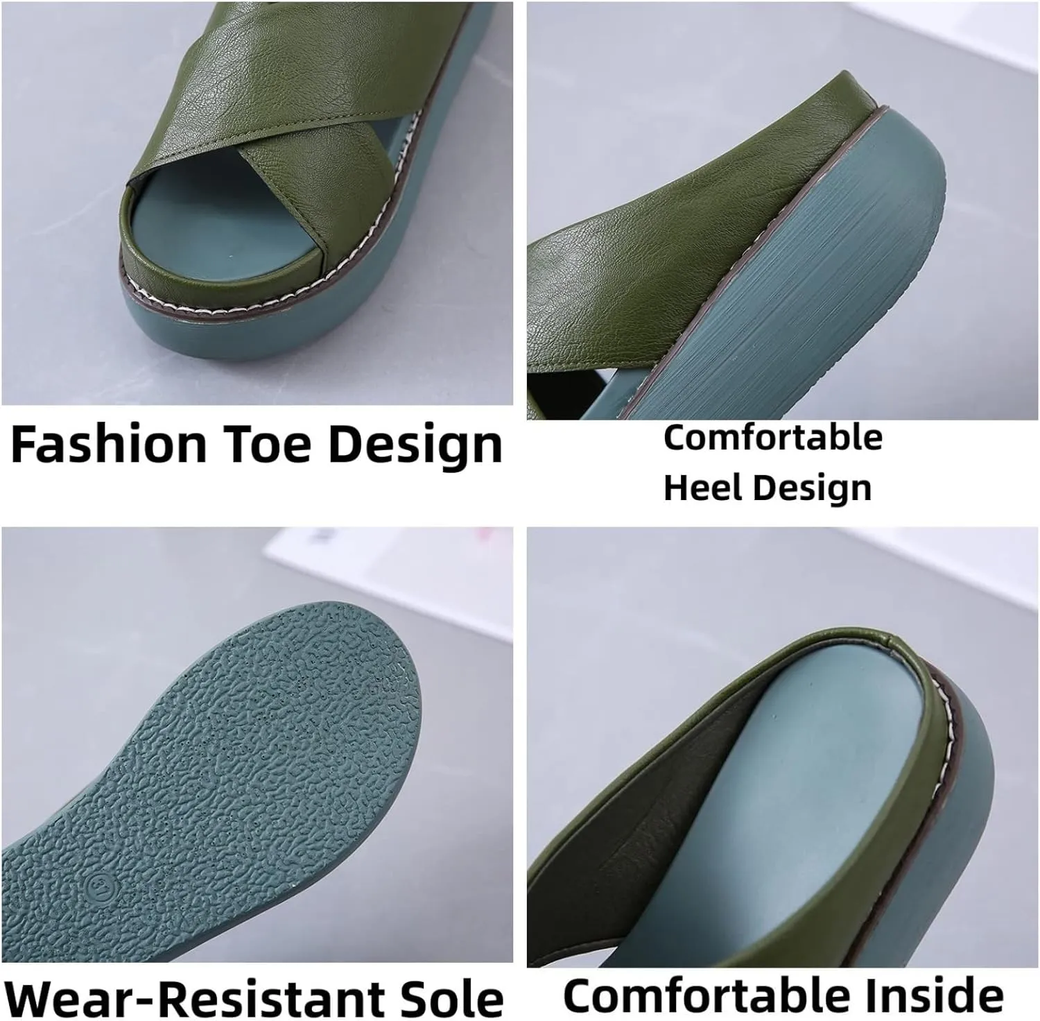 ORNVEION Women's Leather Platform Wedge Heel Sandals,Comfy Soft Fashion Open Toe Slip-on Casual Outdoor Beach Slipper