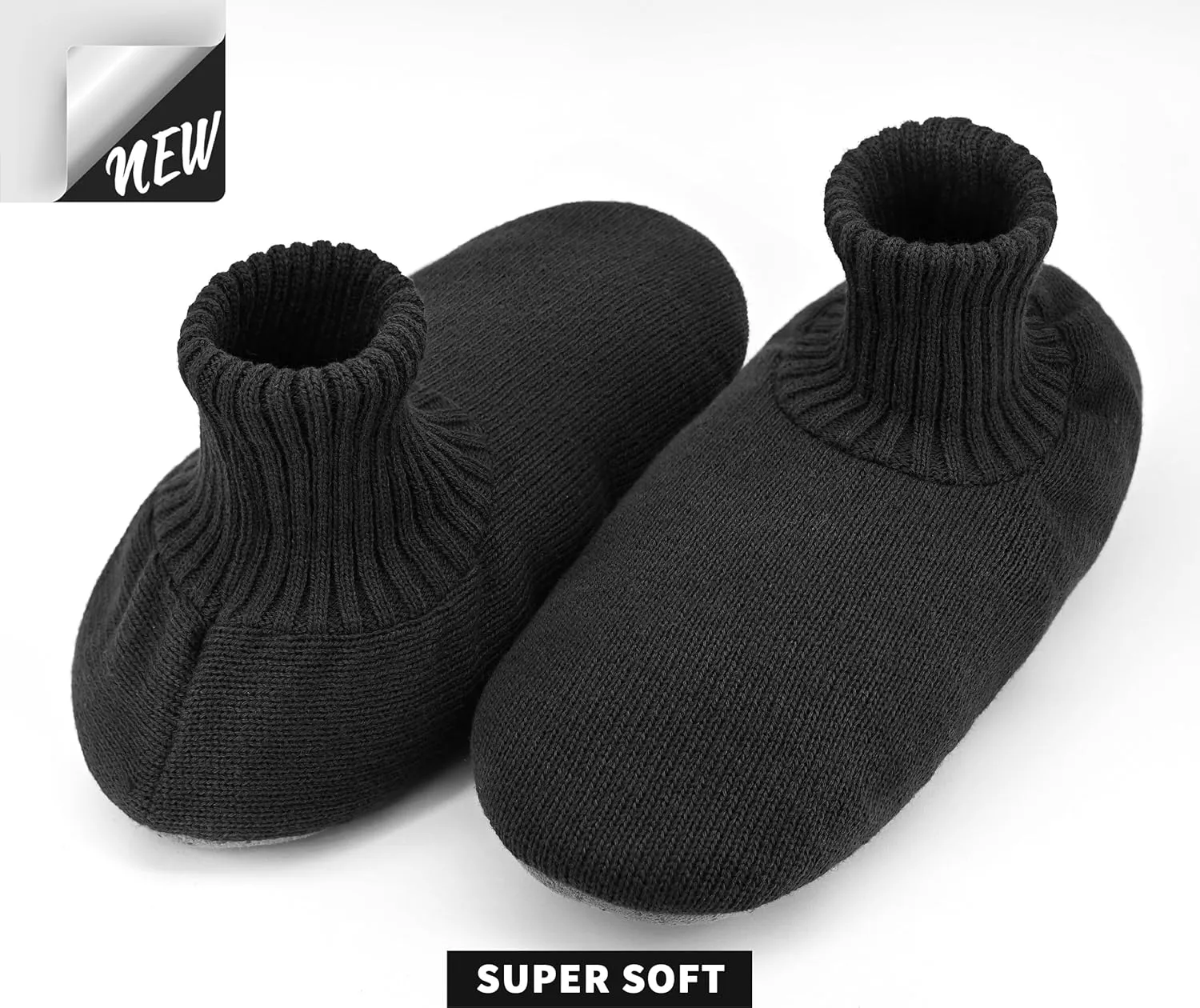 Panda Bros Men's Slipper Socks, Winter Cable Knit Non-Skid Warm Cozy Soft Indoor Socks With Fluffy Sherpa Lined