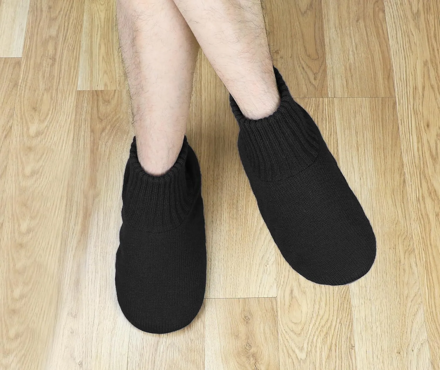 Panda Bros Men's Slipper Socks, Winter Cable Knit Non-Skid Warm Cozy Soft Indoor Socks With Fluffy Sherpa Lined