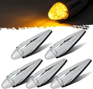 Partsam 5pc Super Bright Amber Yellow 17 LED Clear Lens Torpedo Chrome Cab Marker Top Roof Running Lights Assembly Compatible with Kenworth/Peterbilt/Freightliner/International/Mack Paccar Semi Truck
