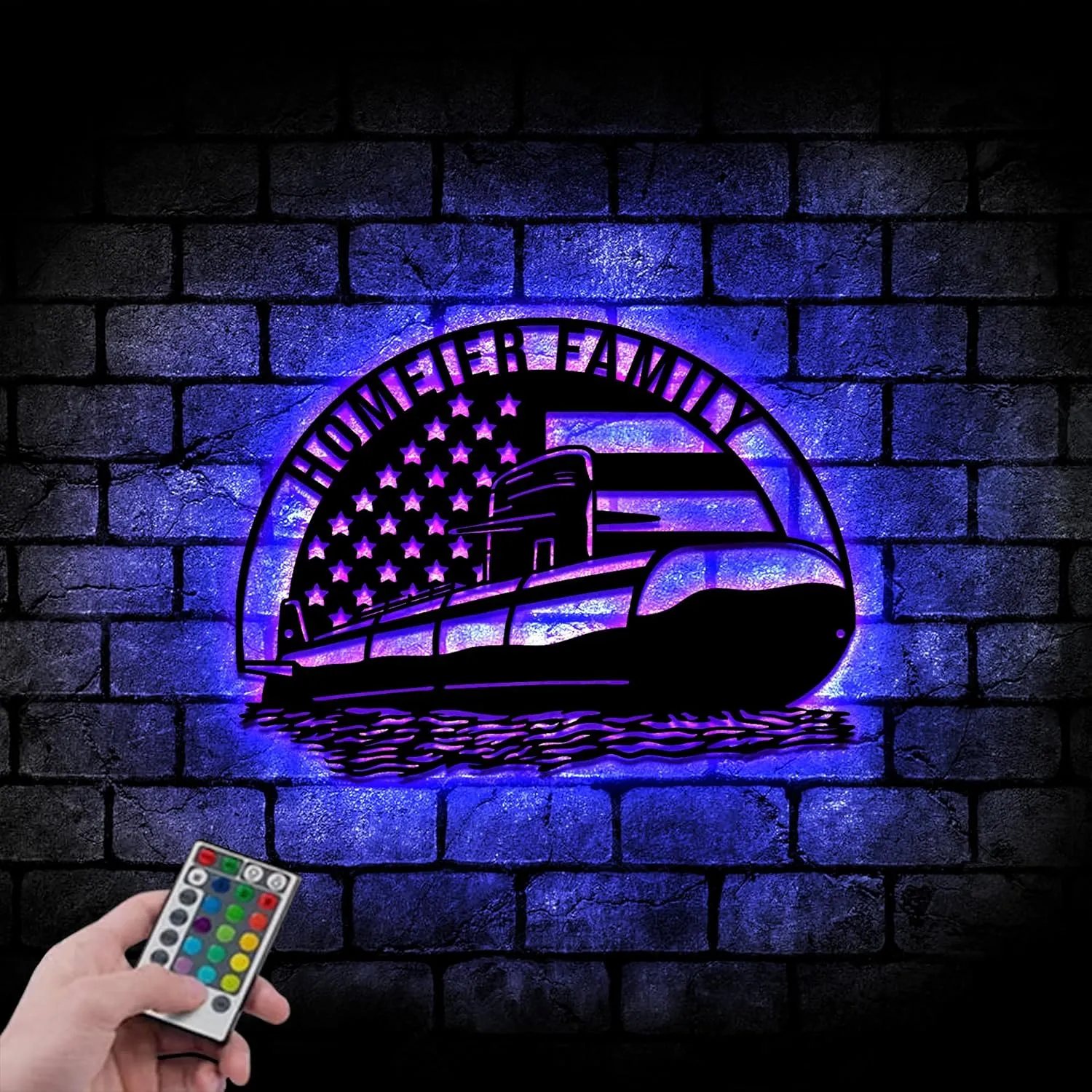 Personalized Metal Veteran Signs American Submarine U-Boat Monogram 8-36 inches Patriotic Home Decor Custom Metal Signs Military Gifts with LED Light (Style 36)