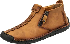 Phanile Mens Shoes, Men's Outdoor Comfy Arch Support Waterproof Walking Shoes, Orthopedic Sneakers Breathable and Light & Non-Slip Zipper Outdoor Casual Handmade Shoes Work Boot