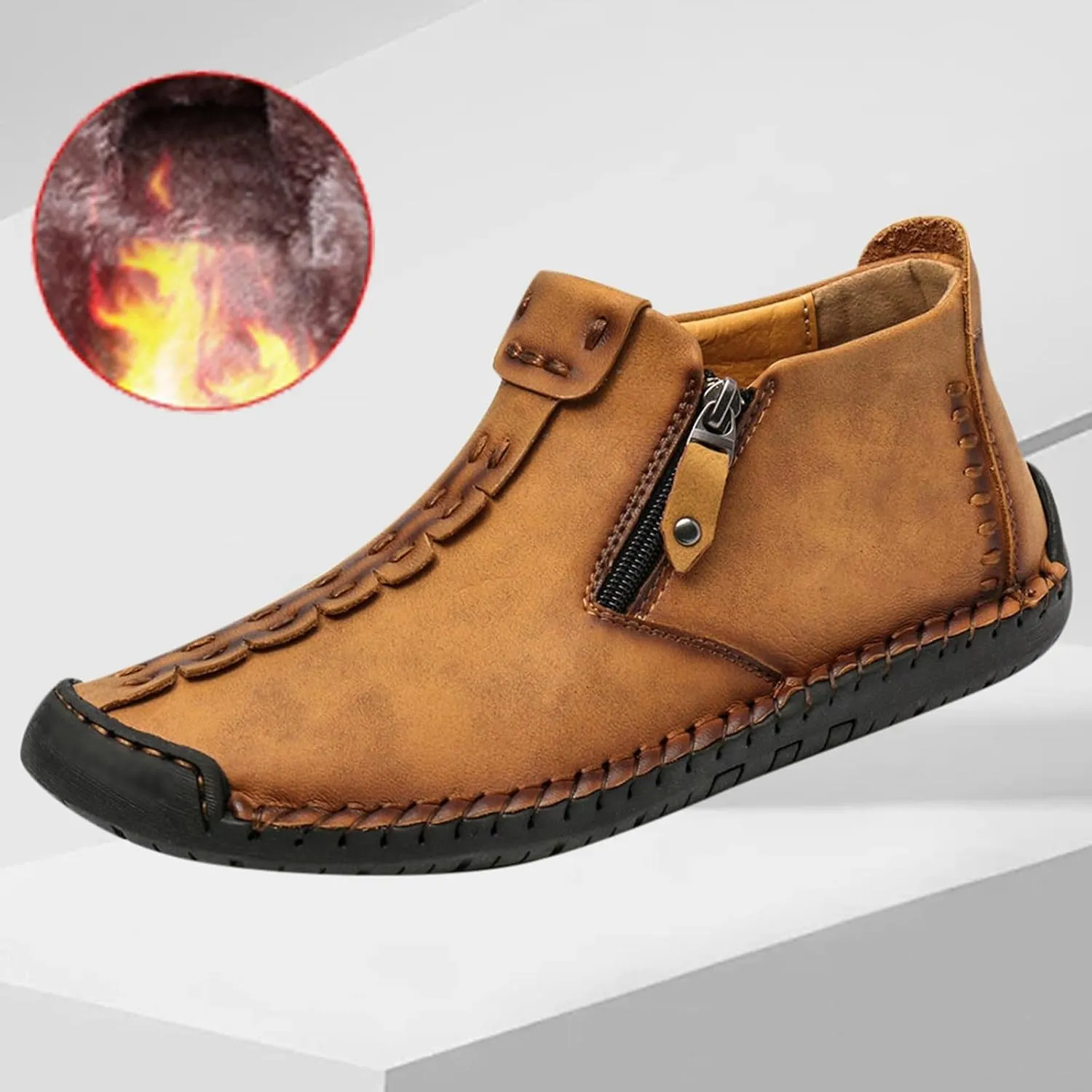 Phanile Mens Shoes, Men's Outdoor Comfy Arch Support Waterproof Walking Shoes, Orthopedic Sneakers Breathable and Light & Non-Slip Zipper Outdoor Casual Handmade Shoes Work Boot