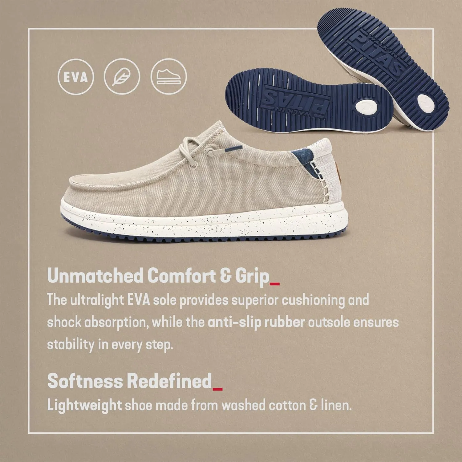 PITAS Men’s Nías Boat Shoes | Casual Slip-On Loafers for Men | Ultra Light & Comfortable | Beige