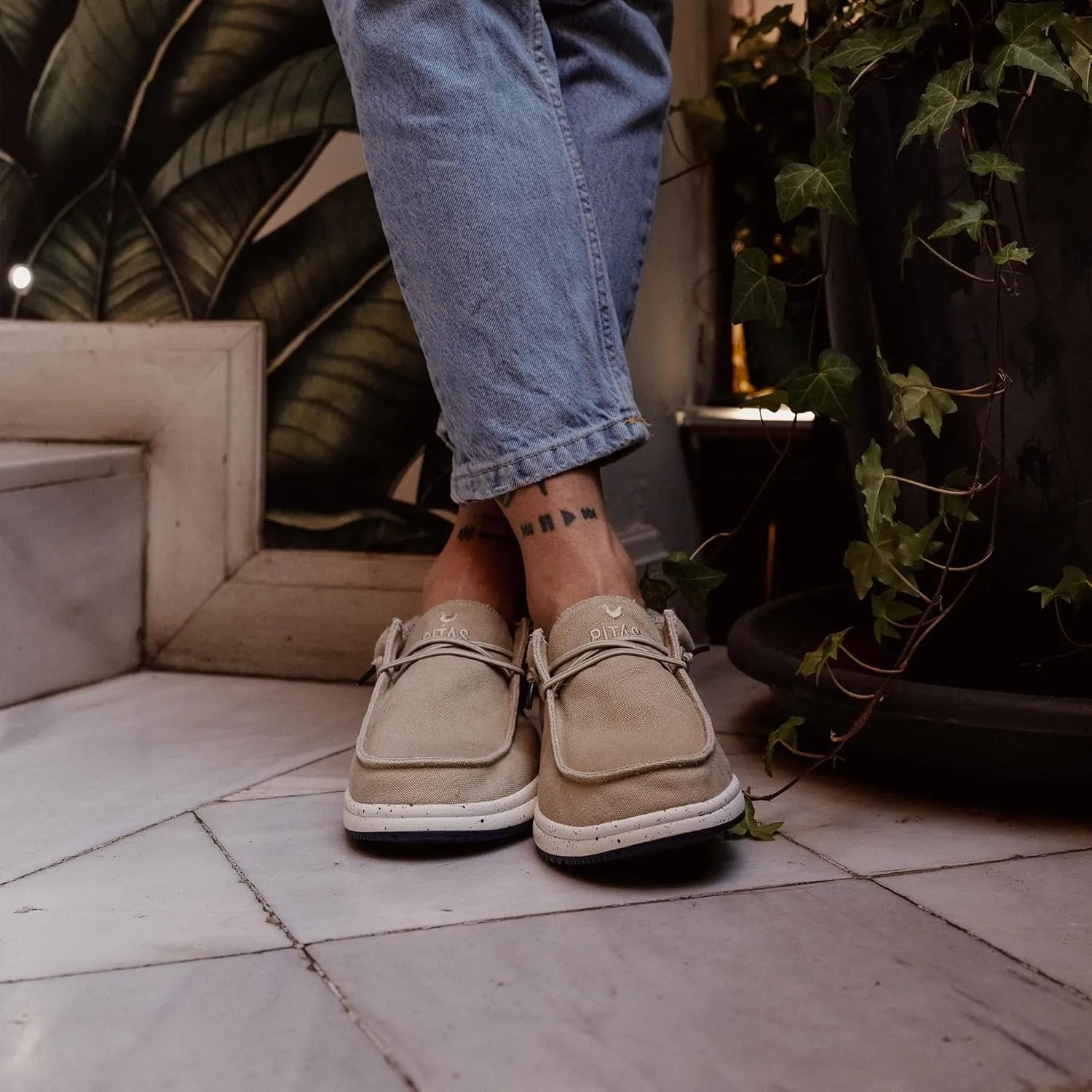 PITAS Men’s Nías Boat Shoes | Casual Slip-On Loafers for Men | Ultra Light & Comfortable | Beige