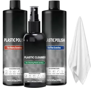 Plastic Cleaner and Polish, 3 Step Scratch Removal System for Clear Plastic and Acrylic Surfaces, Suitable for Light and Heavy Scratches or Blurry Surfaces