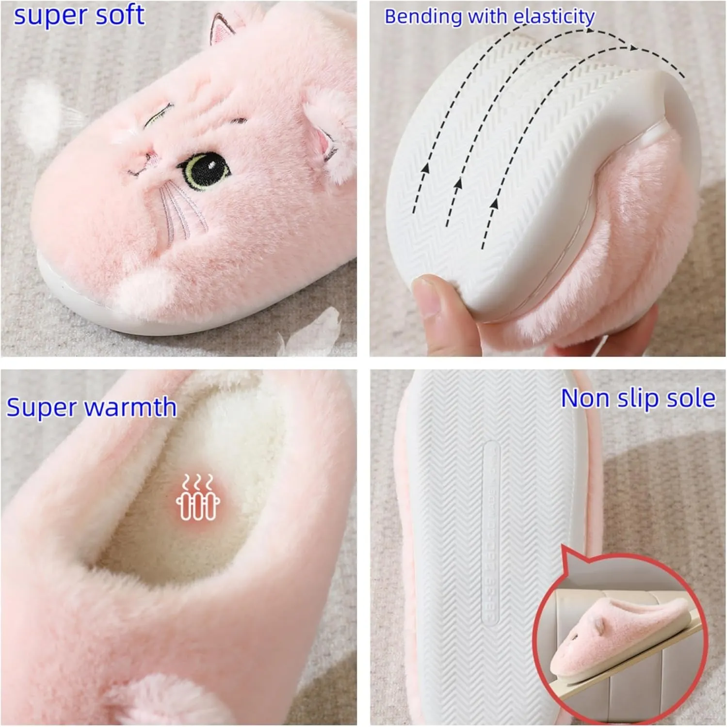 Plush animal slippers, soft and comfortable slippers, women's home slippers, bedroom cat girl plush slippers