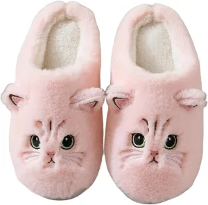 Plush animal slippers, soft and comfortable slippers, women's home slippers, bedroom cat girl plush slippers