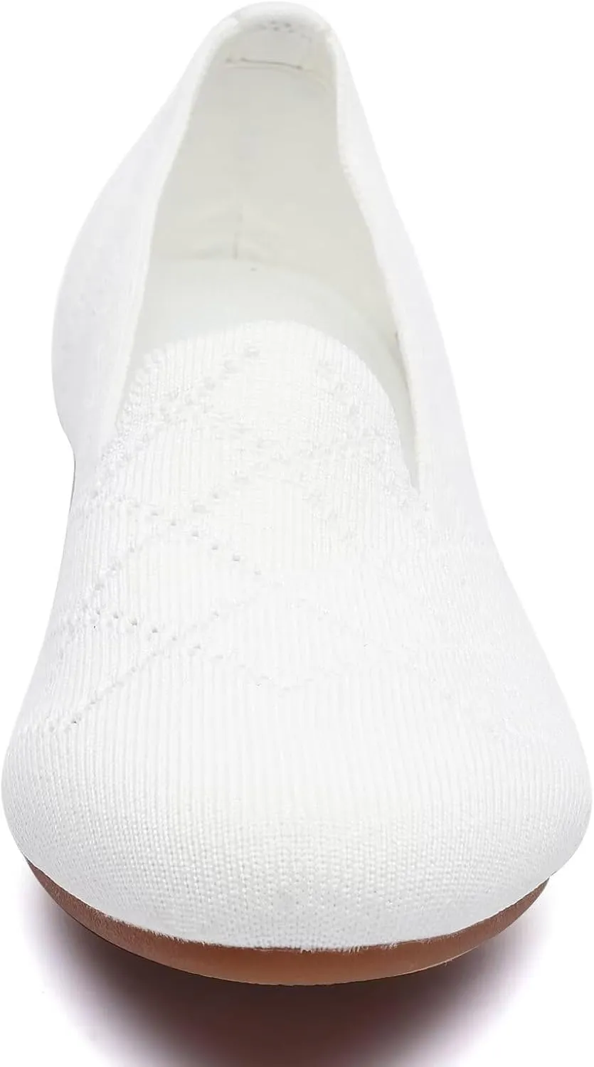 poemlady Women’s Ballet Flat Dress Knit Round Toe Slip On Ballerina Walking Shoes for Womam Casual Comfort Soft