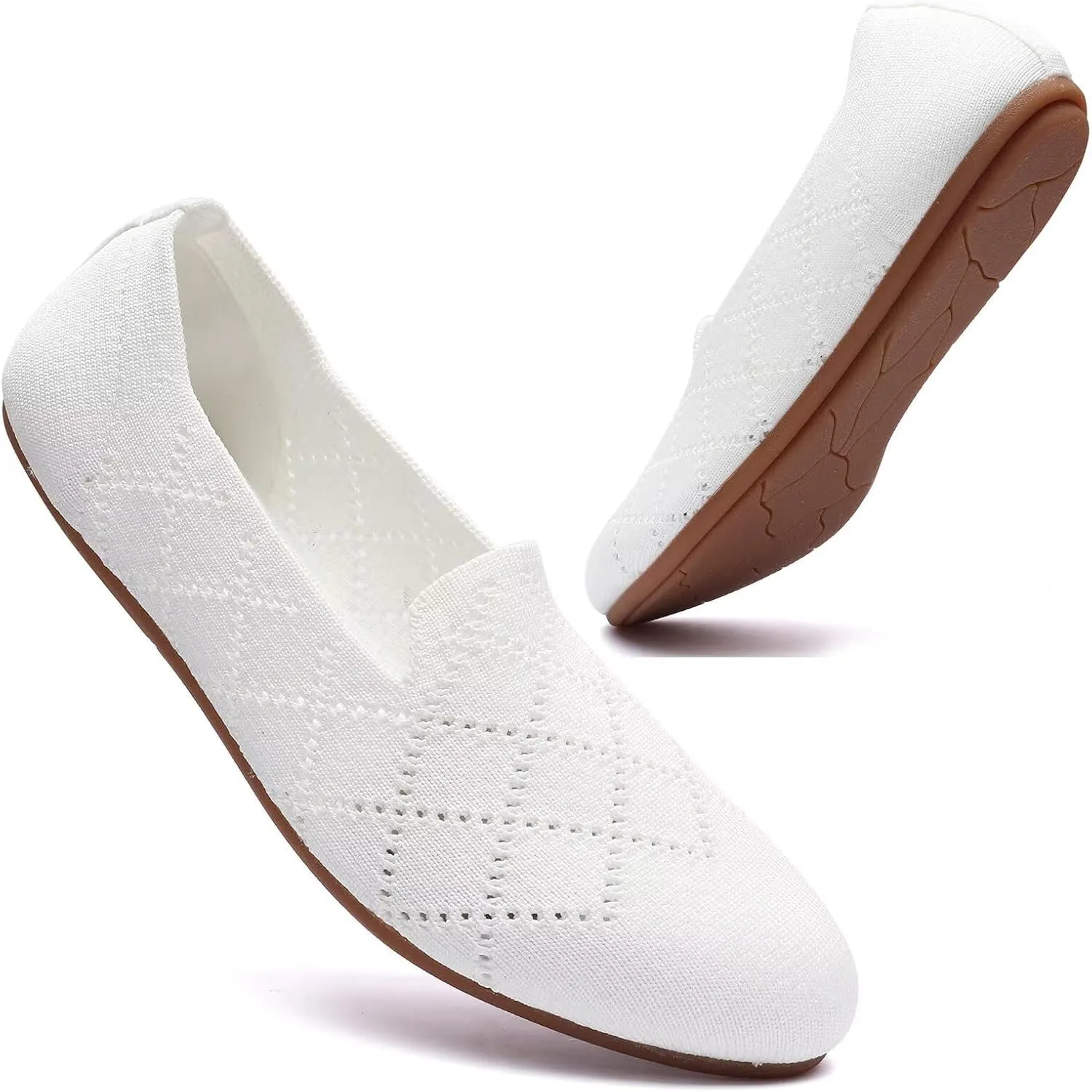 poemlady Women’s Ballet Flat Dress Knit Round Toe Slip On Ballerina Walking Shoes for Womam Casual Comfort Soft