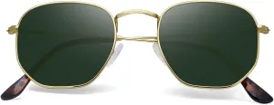 Polarized Sunglasses for Womens Men Trendy Square Hexagonal Flat Mirrored Sun Glasses UV Protection
