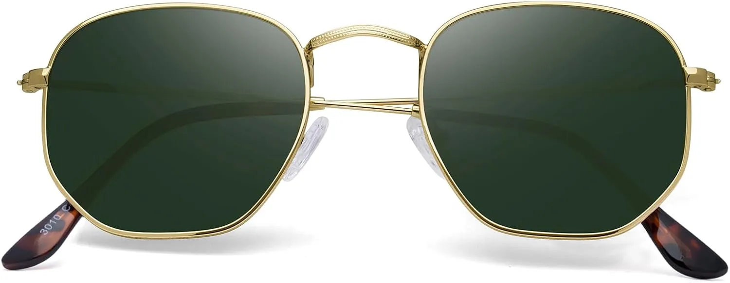 Polarized Sunglasses for Womens Men Trendy Square Hexagonal Flat Mirrored Sun Glasses UV Protection
