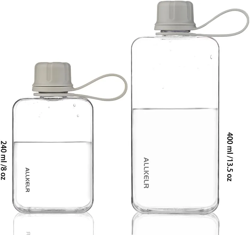 Portable Flat Water Bottle,BPA Free Reusable Tritan Plastic Travel Water Bottle Cup,Lightweight Leakproof Slim Water Bottles Fits Purse,Backpacking,Hiking (Gray, 8 oz)
