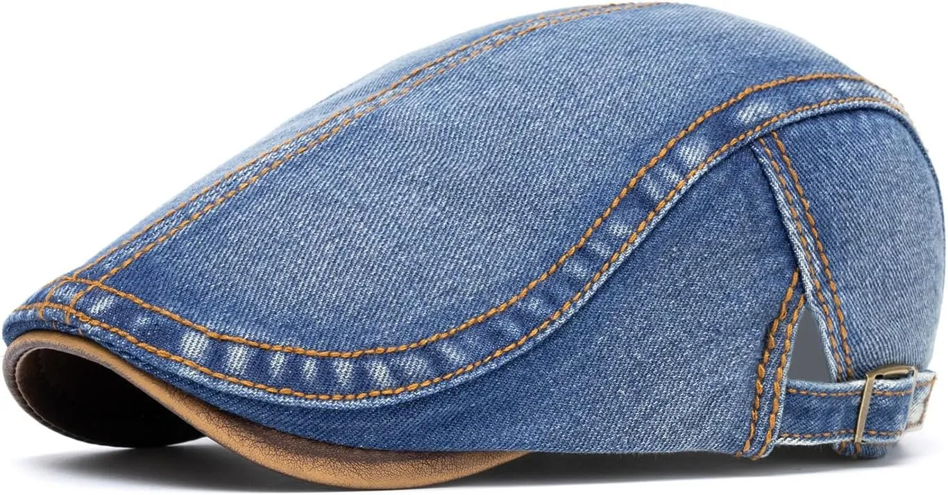 Quanhaigou Unisex Denim Newsboy Hats Flat Ivy Gatsby Cabbie Driving Berets Hat Cotton Dad Cap for Men Women